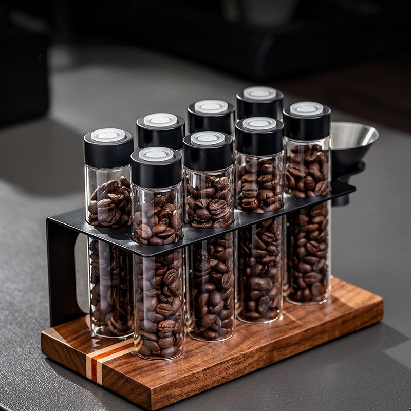 Food Storage For Room - JUSTINLAU Glas-Kaffeebohnen-Aufbewahrungsgläser Luftdicht mit 1-Wege-Ventil Holz-Präsentationsregal