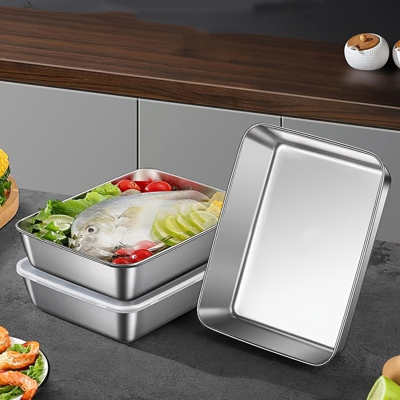Food Storage Stainless Steel Containers - 3/6 Stück Edelstahl Rechteckige Lebensmittel-Aufbewahrungsschale mit