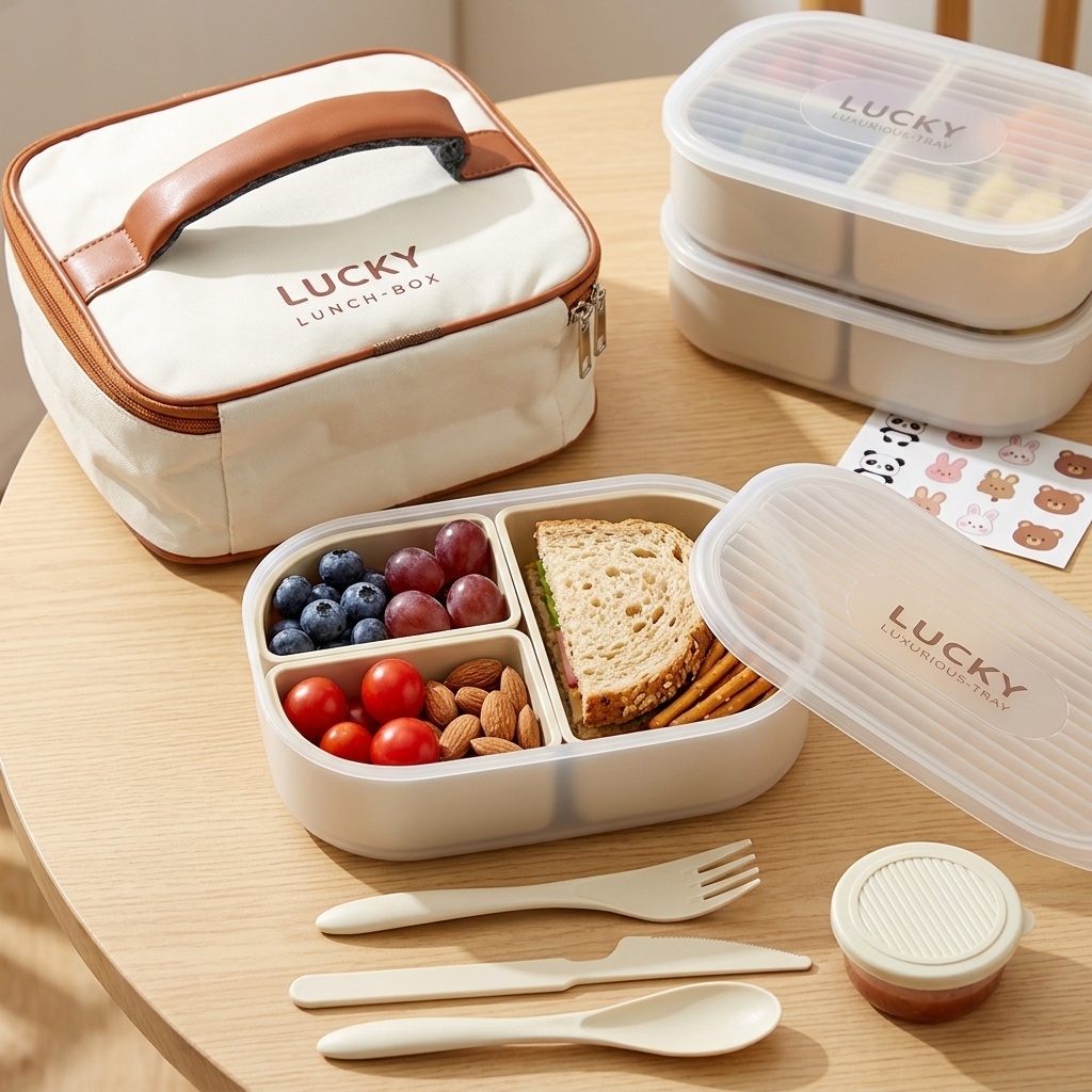 Food Storage Microwave Safe - Tragbarer, unterteilter Kunststoff-Lunchbehälter für Kinder, Schüler,