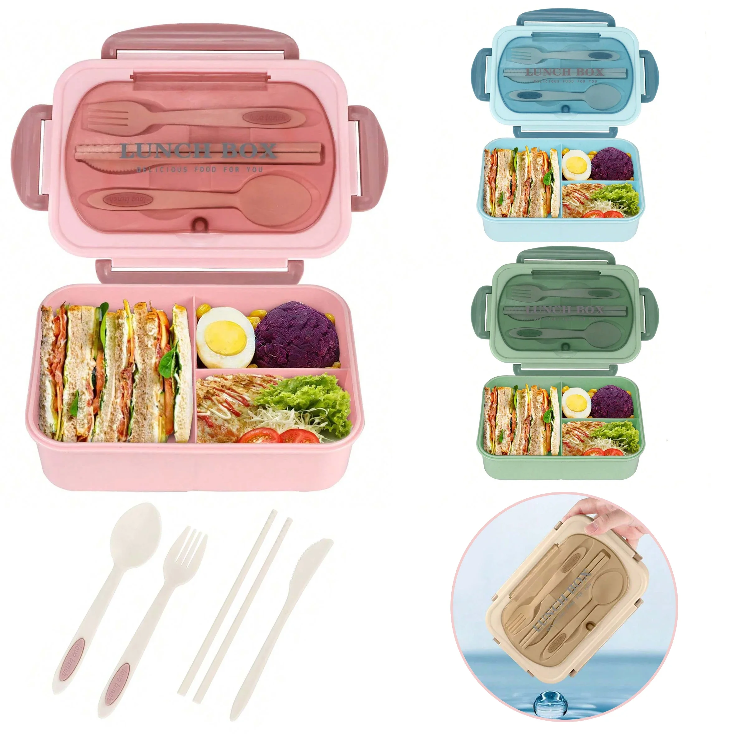 Food Storage Microwave Safe - Bento-Box für Erwachsene mit 3 Fächern,