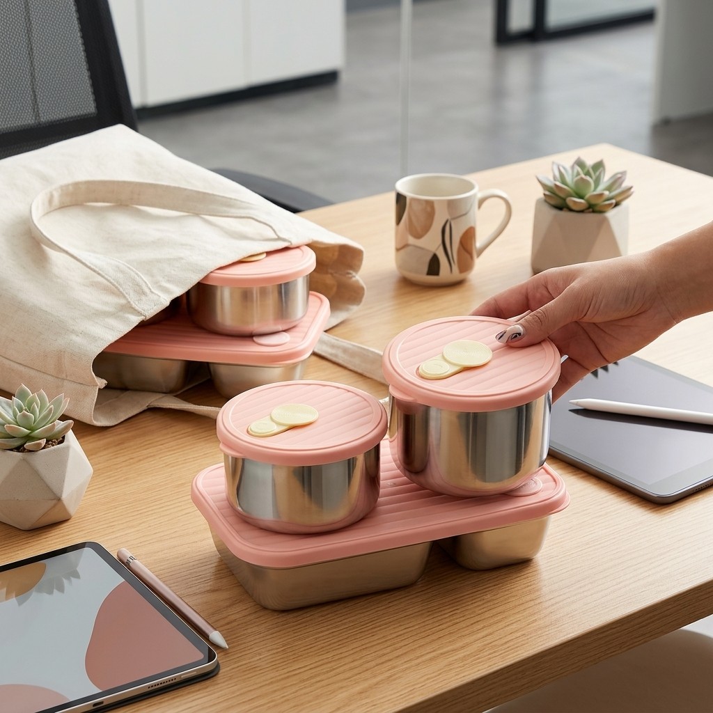 Food Storage Microwave Safe - Mikrowellengeeignetes 304 Edelstahl Lunchbox-Set Bento-Box Mahlzeiten-Vorbereitungs-Lebensmittelbehälter