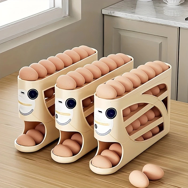 Food Storage Large Plastic Containers - 3-stöckiger Rollbarer Eier-Aufbewahrungsbehälter für Kühlschrank, Fasst