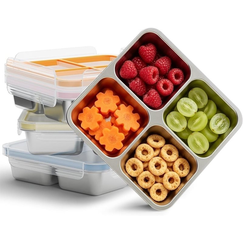 Food Storage Stainless Steel Containers - GIGI 4er-Pack Edelstahl-Snackbehälter, 4-Fach Metall-Snackboxen mit