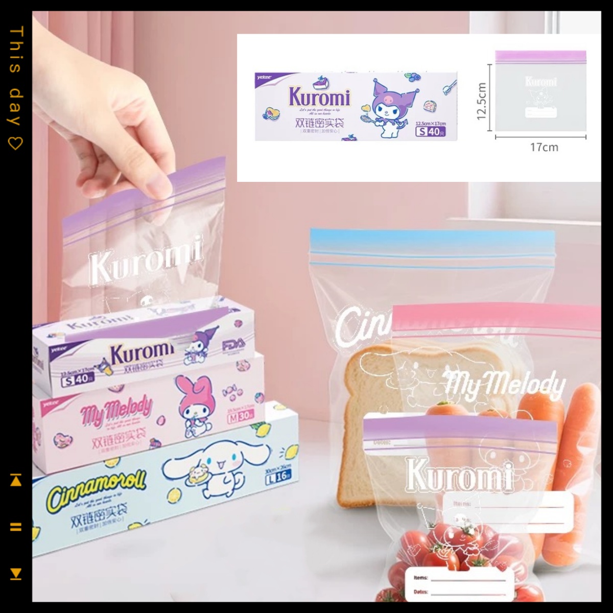 Food Storage Roll Bags - Kawaii Sanrio Anime-Zubehör Cartoon-Versiegelungsbeutel Aufbewahrungsbeutel Kühlschrank