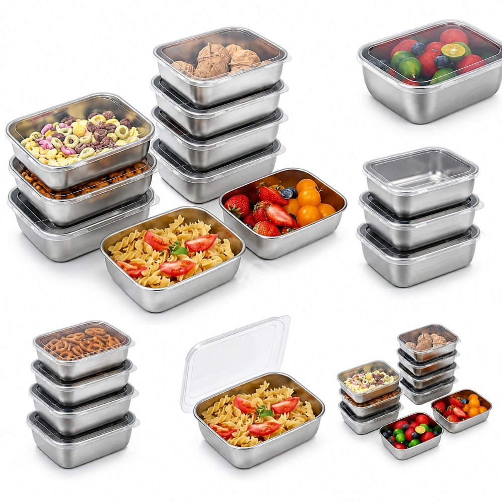 Food Storage Stainless Steel Containers - 6-teiliges Edelstahl-Lebensmittelbehälter-Set Auslaufsicher 6-teiliges Edelstahl-Lebensmittelbehälter-Set Lunchbox