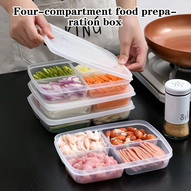 Food Storage Box Set - Neu: Tragbare 4-Fächer-Aufbewahrungsbox aus Kunststoff für