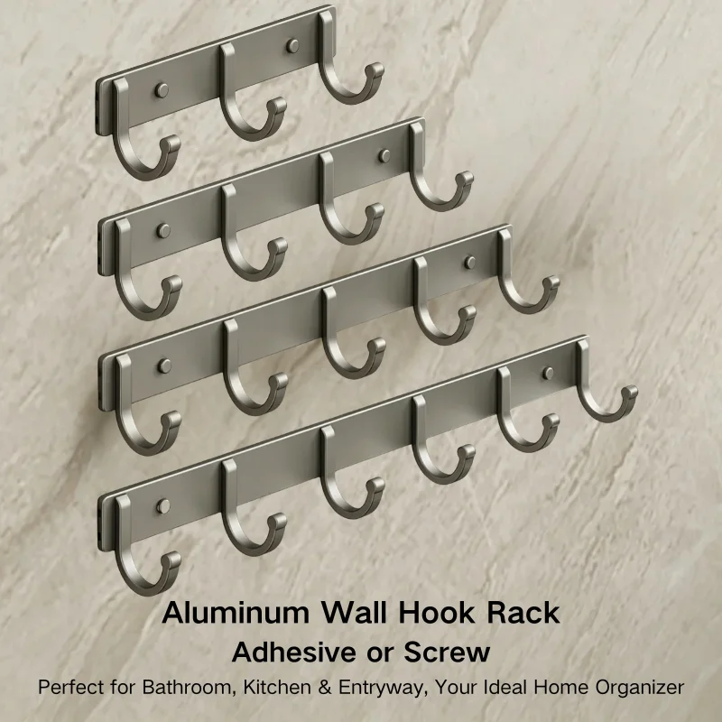 Food Storage For Room - Aluminium-Wandhakenleiste – bohrfreie Klebe-/Schraubmontage, Grau, 3-6