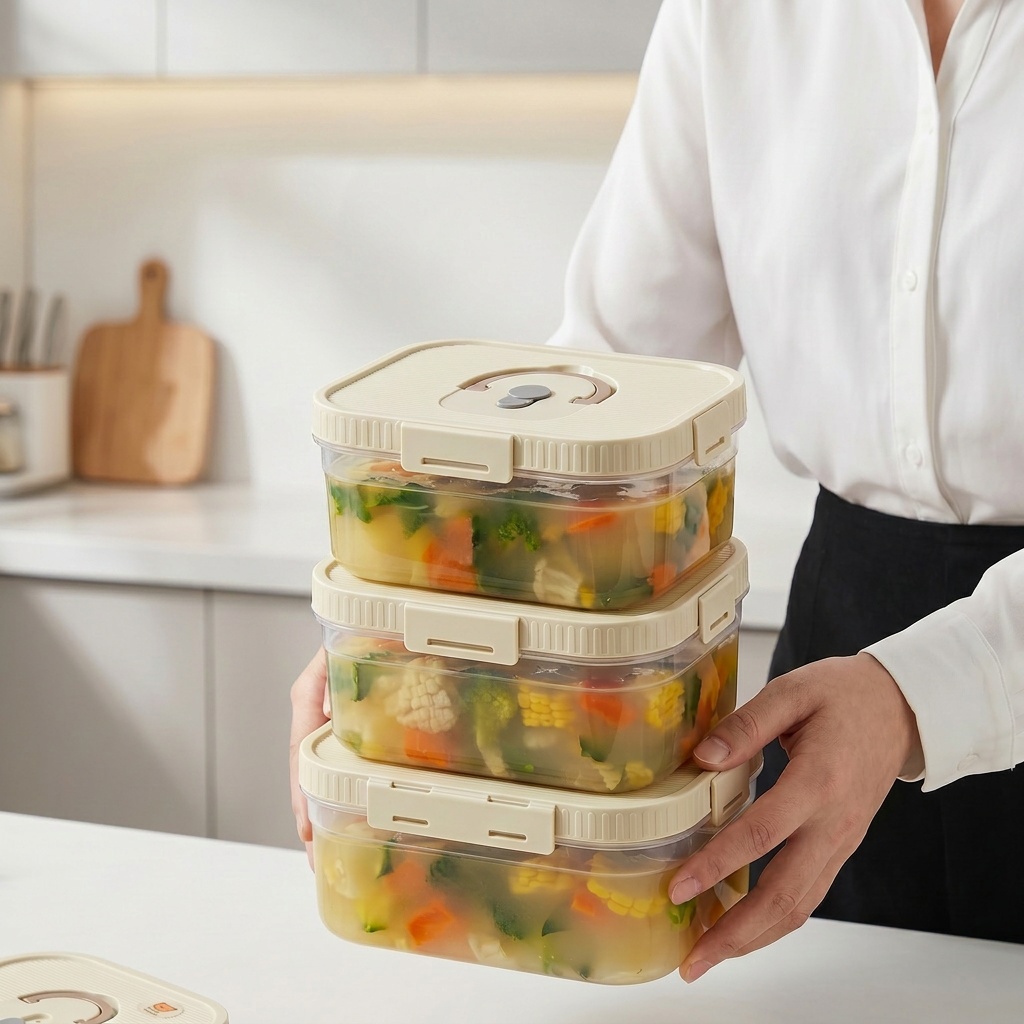 Food Storage Microwave Safe - Transparente Kunststoff-Lebensmittel-Aufbewahrungsbox mit Griff, Versiegelte Obst-