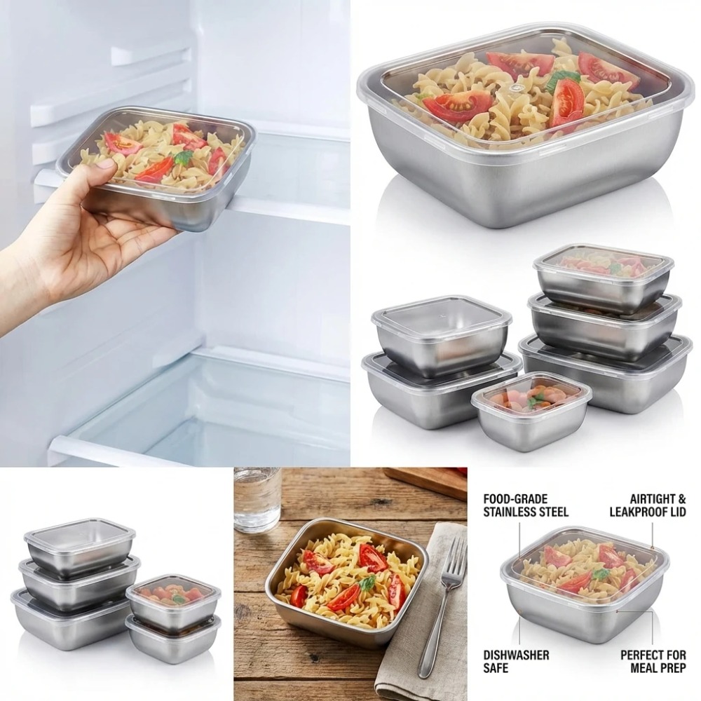 6-teiliges Edelstahl-Lebensmit – Food Storage Stainless Steel Containers Bewertung und Preis